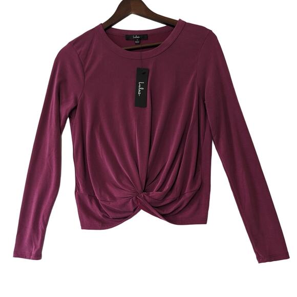 LULUS‎ Knot This Way Purple Knotted Long Sleeve Top Size Small Modal Cropped New - Picture 2 of 10